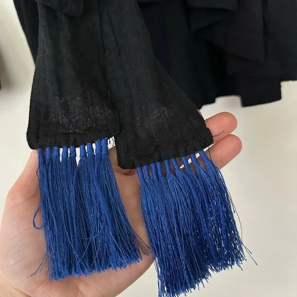 Free People On Holiday Embroidered Tunic Tribal Tassel Top Black - Picture 9 of 15